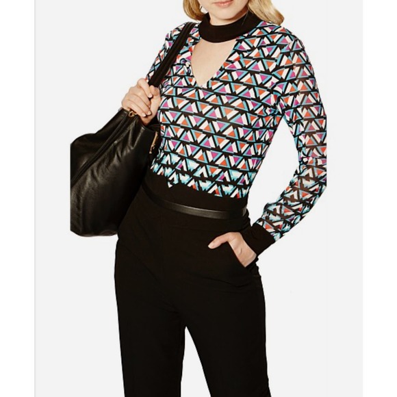Karen Millen | Women | Geometric Stretch Long Sleeve Choker Blouse | Size 6 US - Picture 14 of 16